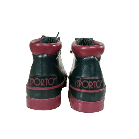 Vintage Sporto Thermolite Green & Mauve Lace Up Duck Rain Boots Women's Size 6 - Picture 5 of 9